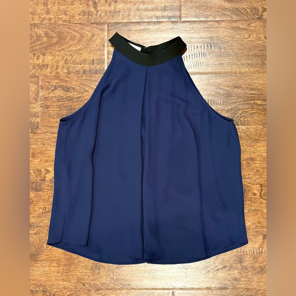 BCBGeneration Drape Pleated Halter Tank Top Navy Blue XS